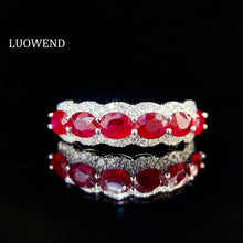 Load image into Gallery viewer, LUOWEND 18K White Gold Real Natural Diamond and Ruby Ring for Women
