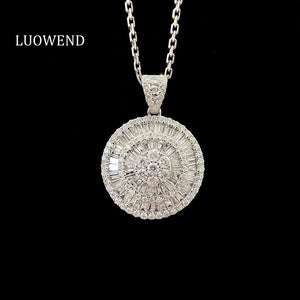 LUOWEND 18K White Gold Real Natural Diamond Pendant Necklace for Women