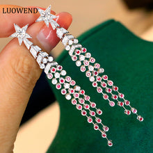 Load image into Gallery viewer, LUOWEND 18K White Gold Natural Ruby Earrings for Women
