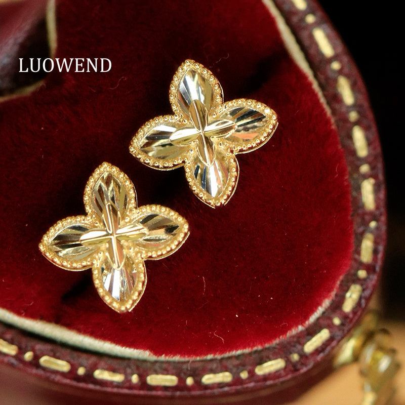LUOWEND 18K Yellow Gold Stud Earrings for Women