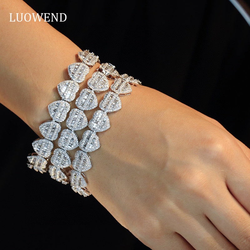 LUOWEND 18K White Gold Real Natural Diamond Bracelet for Women