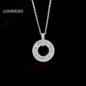 LUOWEND 18K White Gold Real Natural Diamond Pendant Necklace for Women