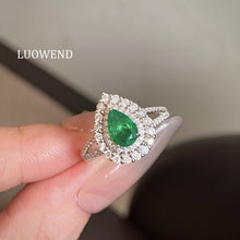 Load image into Gallery viewer, LUOWEND 18K White Gold Fine Jewelry Real Natural Emerald Ring for Women
