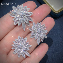 Load image into Gallery viewer, LUOWEND 18K White Gold Real Natural Diamond Stud Earring and Necklace for Women

