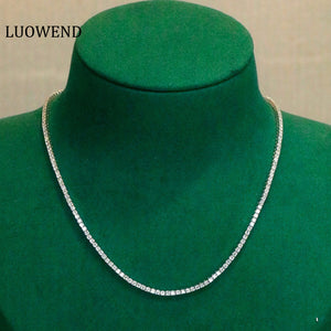 LUOWEND 18K White Gold Real Natural Diamond Tennis Necklace for Women