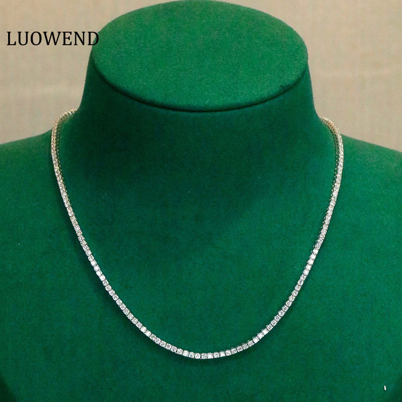 LUOWEND 18K White Gold Real Natural Diamond Tennis Necklace for Women