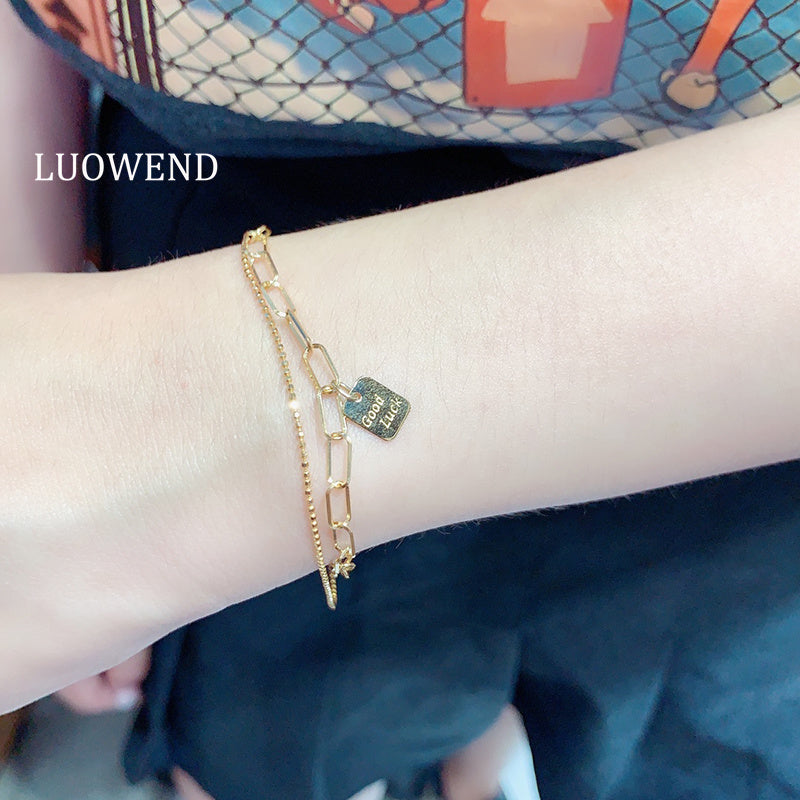 LUOWEND 18K Yellow Gold Bracelet for Women
