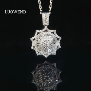 LUOWEND 18K White Gold Real Natural Diamond Pendant Necklace for Women