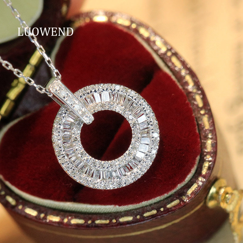 LUOWEND 18K White Gold Natural Diamond Necklace for Women