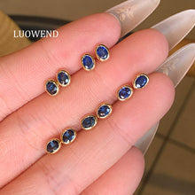 Load image into Gallery viewer, LUOWEND 18K Yellow Gold Elegant Style Natural Sapphire Earrings for Women
