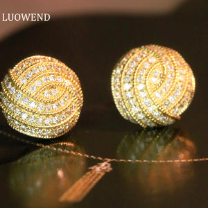 LUOWEND 18K Yellow Gold Real Natural Diamond Stud Earrings for Women