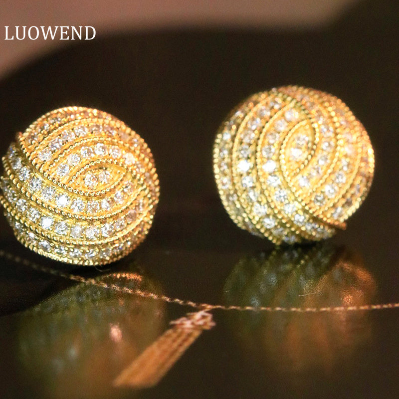 LUOWEND 18K Yellow Gold Real Natural Diamond Stud Earrings for Women