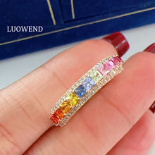 Load image into Gallery viewer, LUOWEND 18K Yellow Gold Natural Color Sapphire Ring for Women
