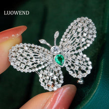 Load image into Gallery viewer, LUOWEND 18K White Gold Real Natural Emerald and Diamond Gemstone Necklace for Women
