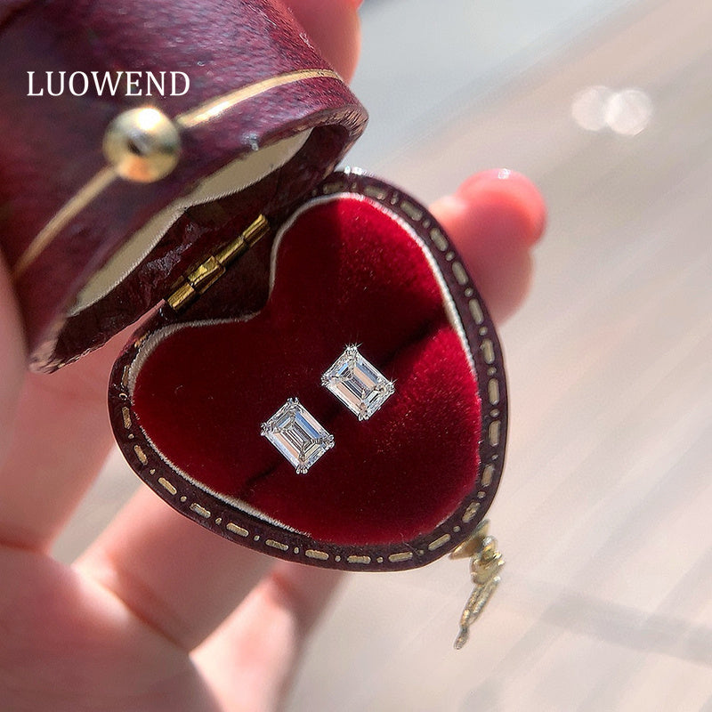 LUOWEND 18K White Gold Natural Diamond Earrings for Women