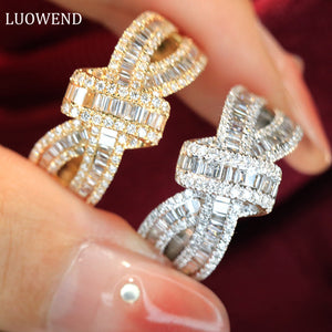 LUOWEND 18K White or Yellow Gold Real Natural Diamond Ring for Women