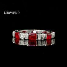 Load image into Gallery viewer, LUOWEND 18K White Gold Real Natural Diamond and Ruby Ring for Women
