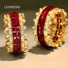 Load image into Gallery viewer, LUOWEND 18K Yellow Gold Natural Ruby Ring for Women
