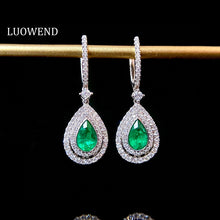 Load image into Gallery viewer, LUOWEND 18K White Gold Real Natural Diamond and Emerald Earrings for Women
