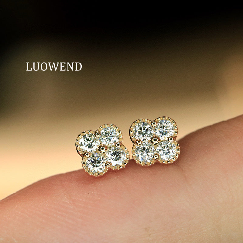 LUOWEND 18K White or Yellow Gold Natural Diamond Earrings for Women