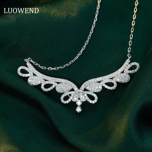 LUOWEND 18K White Gold Real Natural Diamond Pendant Necklace for Women