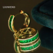Load image into Gallery viewer, LUOWEND 18K White/Yellow Gold Fine Jewelry Natural Emerald Earrings for Women
