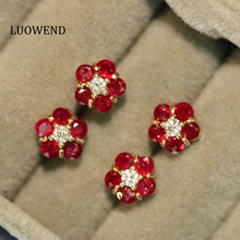 Load image into Gallery viewer, LUOWEND 18K Yellow Gold Fine Jewelry Natural Ruby Earrings for Women
