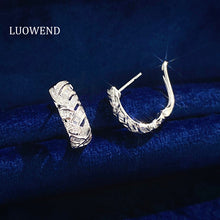 Load image into Gallery viewer, LUOWEND 18K White Gold Real Natural Diamond Hoop Earrings for Women
