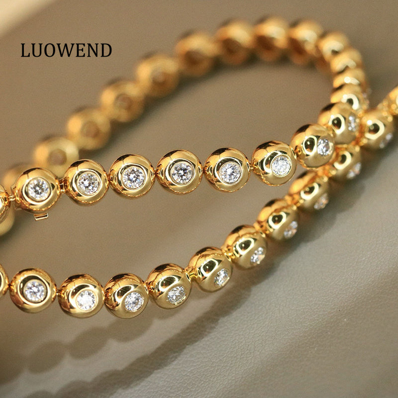 LUOWEND 18K Yellow Gold Natural Diamond Bracelet for Women