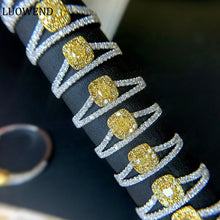 Load image into Gallery viewer, LUOWEND 18K White Gold Real Natural Yellow Diamond Ring for Women
