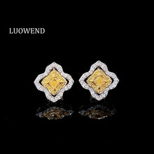 Load image into Gallery viewer, LUOWEND 18K White Gold Natural Yellow diamond Earrings for Women
