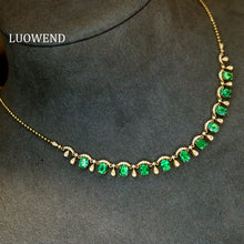 Load image into Gallery viewer, LUOWEND 18K Yellow Gold Fine Jewelry Natural Emerald Necklace for Women
