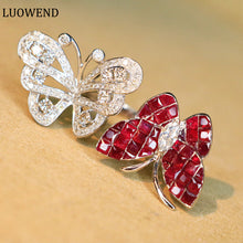Load image into Gallery viewer, LUOWEND 18K White Gold Real Natural Ruby and Diamond Gemstone Ring for Women
