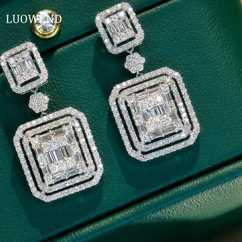 LUOWEND 18K White Gold Real Natural Diamond Jewelry Set for Women