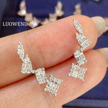 Load image into Gallery viewer, LUOWEND 18K White or Rose Gold Real Natural Diamond Earrings for Women
