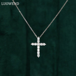 LUOWEND 18K White Gold Real Natural Diamond Pendant Necklace for Women