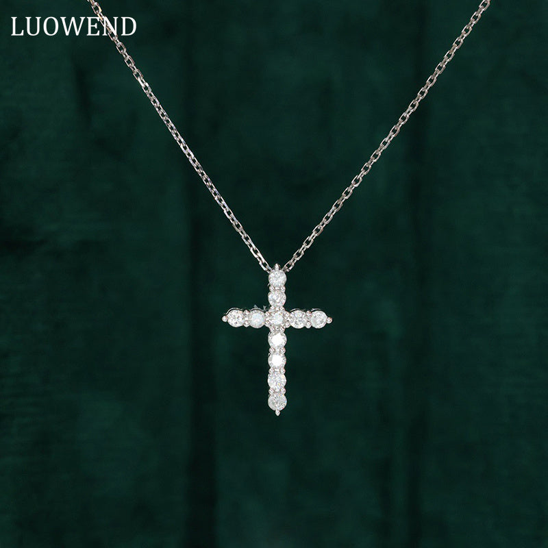 LUOWEND 18K White Gold Real Natural Diamond Pendant Necklace for Women