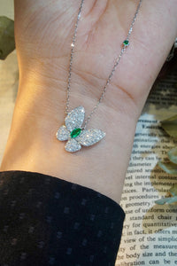 LUOWEND 18K White Gold Real Natural Emerald and Diamond Gemstone Necklace for Women
