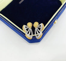 Load image into Gallery viewer, LUOWEND 18K White Gold Real Natural Yellow Diamond Stud Earrings for Women
