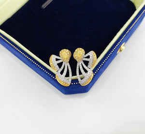 LUOWEND 18K White Gold Real Natural Yellow Diamond Stud Earrings for Women