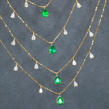 Load image into Gallery viewer, LUOWEND 18K Yellow Gold Real Natural Emerald and Diamond Gemstone Necklace for Women
