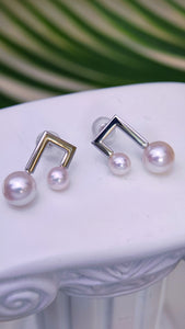 LUOWEND 18K White Gold Real Natural Seawater Pearl Earrings for Women