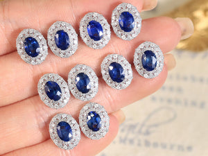 LUOWEND 18K White Gold Real Natural Sapphire and Diamond Gemstone Earrings for Women