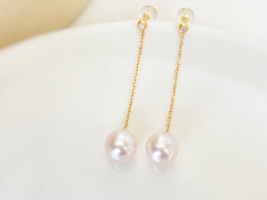LUOWEND 18K Yellow Gold Real Natural Akoya Pearl Earrings for Women