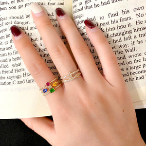 LUOWEND 18K Rose Gold Real Natural Gemstone and Diamond Ring for Women