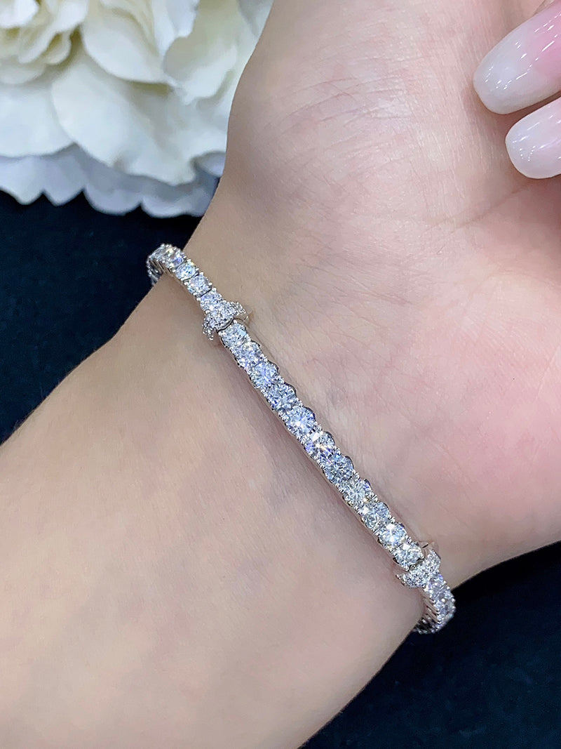 LUOWEND 18K White or Rose Gold Real Natural Diamond Bracelet for Women