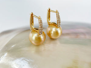LUOWEND 18K Yellow Gold Real Natural Gold Pearl Earrings for Women