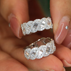LUOWEND 18K White Gold Real Natural Diamond Ring for Women