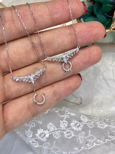 LUOWEND 18K White Gold Real Natural Diamond Pendant Necklace for Women