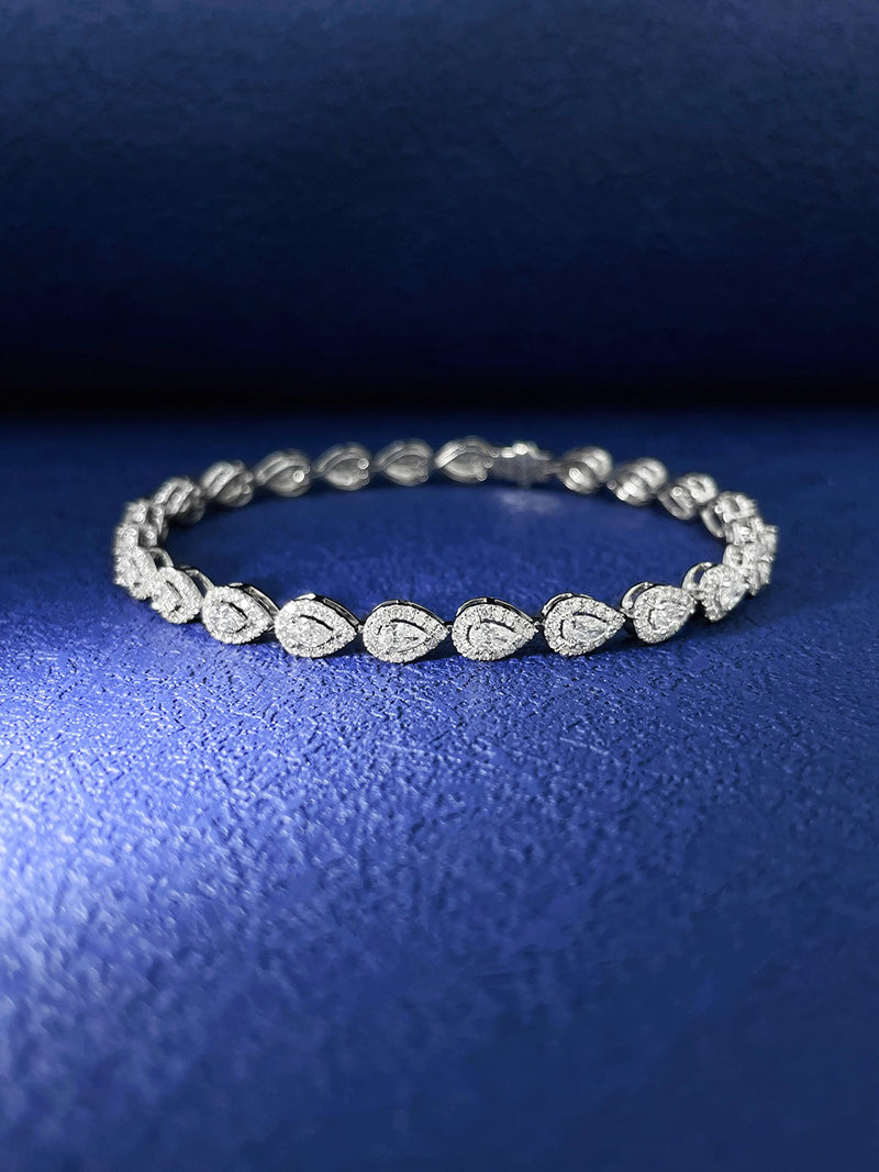 LUOWEND 18K White Gold Real Natural Diamond Bracelet for Women